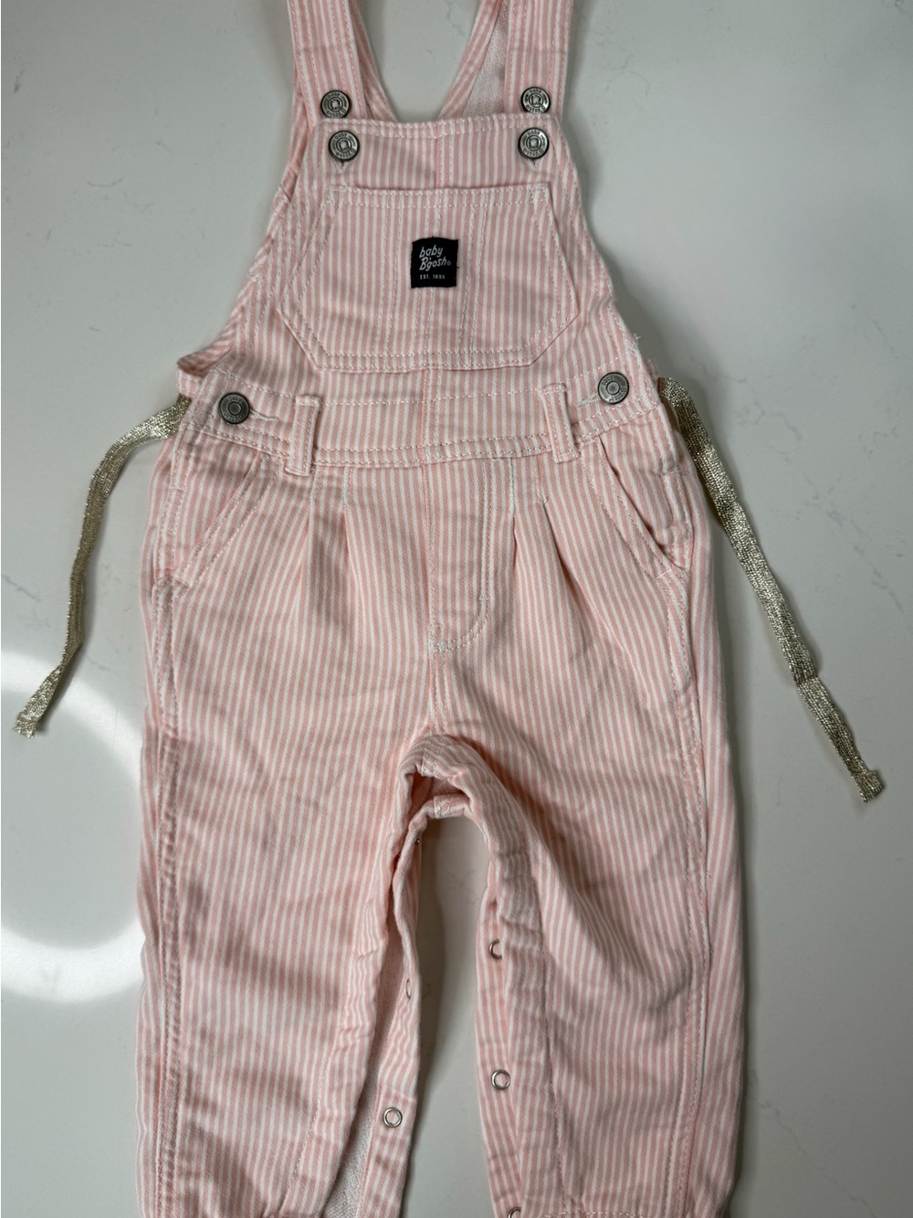Baby B’gosh OshKosh Pink Striped Overalls 12M Gold Belt